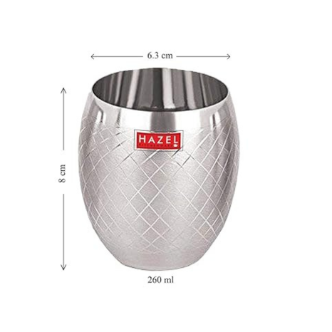 Hazel Matt Finish Designer Stainless Steel Drinking Glasses 260 ml Each Silver Colour