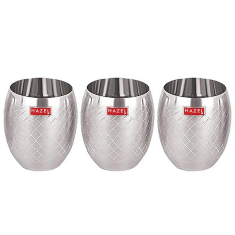 Hazel Matt Finish Designer Stainless Steel Drinking Glasses 260 ml Each Silver Colour