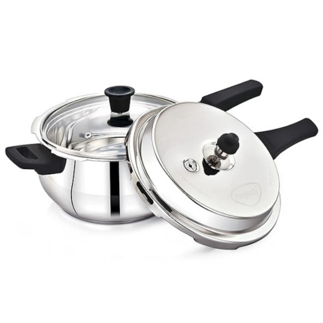 Praylady Stainless Steel Pressure Cooker With Outer Lid Neo + Belly Cooker 1.5 Liter Silver