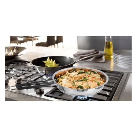 Kanshitas Rasoiware Heavy Geauge Stainless Steel Induction Bottom Fry Pan Tadka Pan with Steel Lid 1.3 Liter