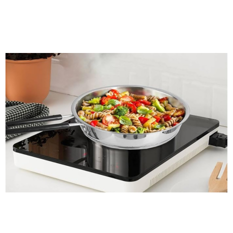 Kanshitas Rasoiware Heavy Geauge Stainless Steel Induction Bottom Fry Pan Tadka Pan with Steel Lid 1.3 Liter