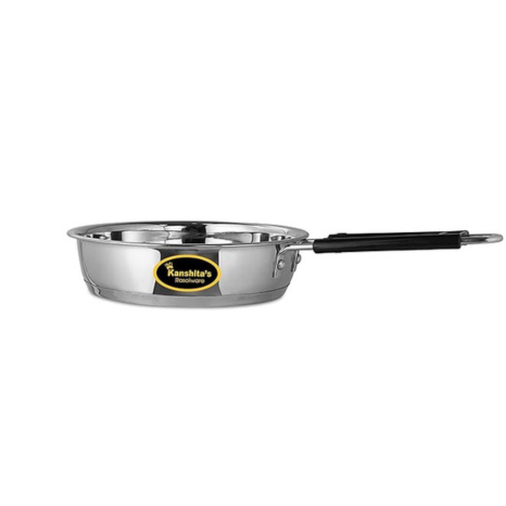 Kanshitas Rasoiware Heavy Geauge Stainless Steel Induction Bottom Fry Pan Tadka Pan 1 Liter