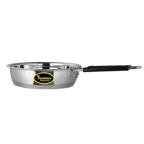 Kanshitas Rasoiware Heavy Geauge Stainless Steel Induction Bottom Fry Pan Tadka Pan 1.8 Liter