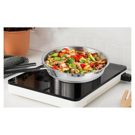 Kanshitas Rasoiware Heavy Geauge Stainless Steel Induction Bottom Fry Pan Tadka Pan with Steel Lid 1.8 Liter