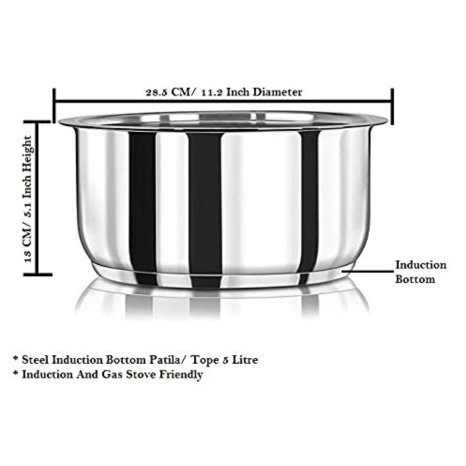 Kanshitas Rasoiware Stainless Steel Induction Bottom Patila Tope Pot Induction & Gas Stove 5 Liter