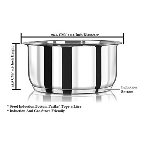 Kanshitas Rasoiware Stainless Steel Induction Bottom Patila Tope Pot Induction & Gas Stove 4 Liter