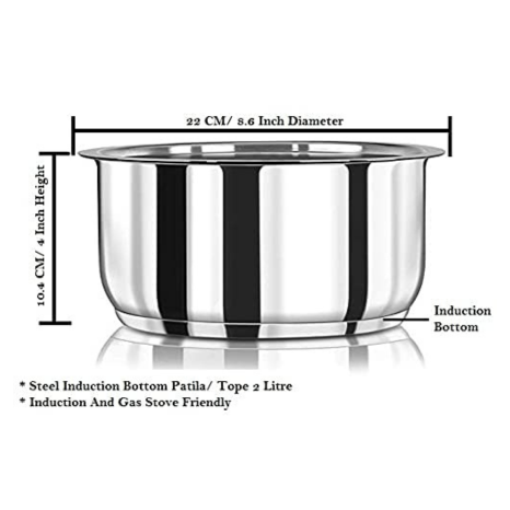 Kanshitas Rasoiware Heavy Gauge Stainless Steel Patila Tope with Lid 2 Ltr