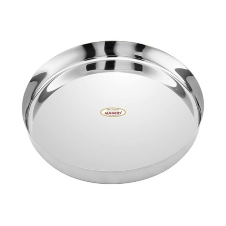 Jaggery Stainless Steel Heavy Gauge Dinner Plates Lunch Dinner Thali Plates Khumcha 12 Dia 26 cm Pack of 2