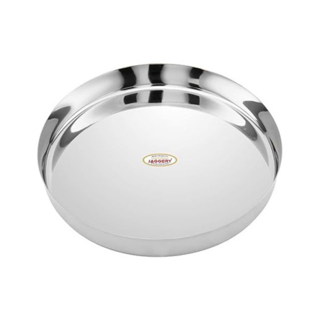 Jaggery Stainless Steel Heavy Gauge Dinner Plates Lunch Dinner Thali Plates Khumcha 12 Dia 26 cm Pack of 4