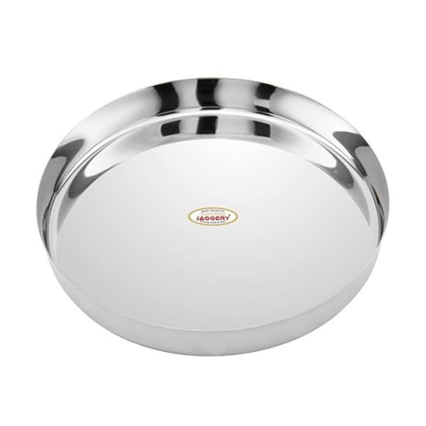 Jaggery Stainless Steel Heavy Gauge Dinner Plates Lunch Dinner Thali Plates Khumcha 13 Dia 28 cm Pack of 2