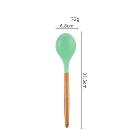 P-Plus International Wooden Handles Non Toxic Silicone Spatula Spoon Kitchen Gadgets Utensil Green