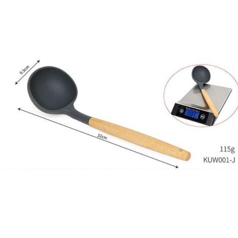 P-Plus International Silicone Cooking Utensils Kitchen Utensil Heat Resistant Wooden Handles Black