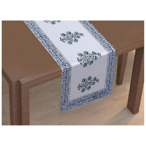 Texstylers Canvas Block Printed Jaipuri Rajasthani Pattern Table Runner 16x72 Inch