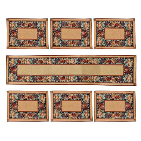 Galaxy Home Decor Dining Table 6 Table Mats with Runner Mat 13x18 inches and Runner 13x54 inches Biscuit Multicolor