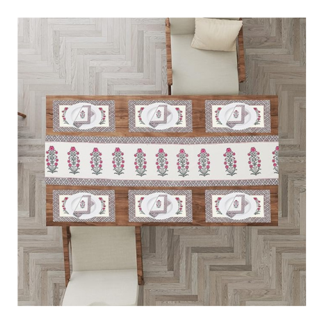 Blocks Of India Cotton Hand Block Printed Table Runner for Center Dining Table Runner Napkin Set 12