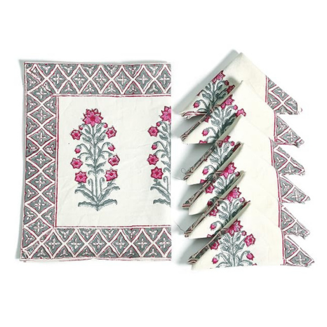 Blocks Of India Cotton Hand Block Printed Table Runner for Center Dining Table Runner Napkin Set 12