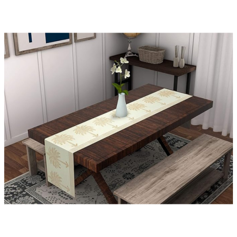 Blocks Of India Printed Cotton Table Runner for Center Dining Table Gold Pine Tree