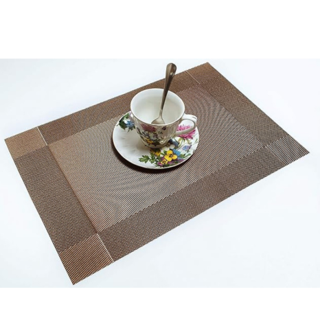 P-Plus International Placemats for Kitchen and Dining Table Set of 6 Woven Vinyl Kitchen (Brown)