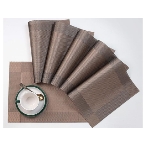P-Plus International Placemats for Kitchen and Dining Table Set of 6 Woven Vinyl Kitchen (Brown)