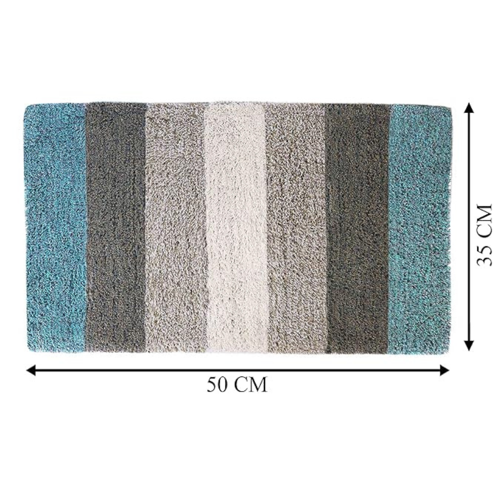 The Home Talk Cotton Stripes Bathmats Water Absorbent Runners Floor Mats Non-Slip Pack of 2 Beige Turquoise