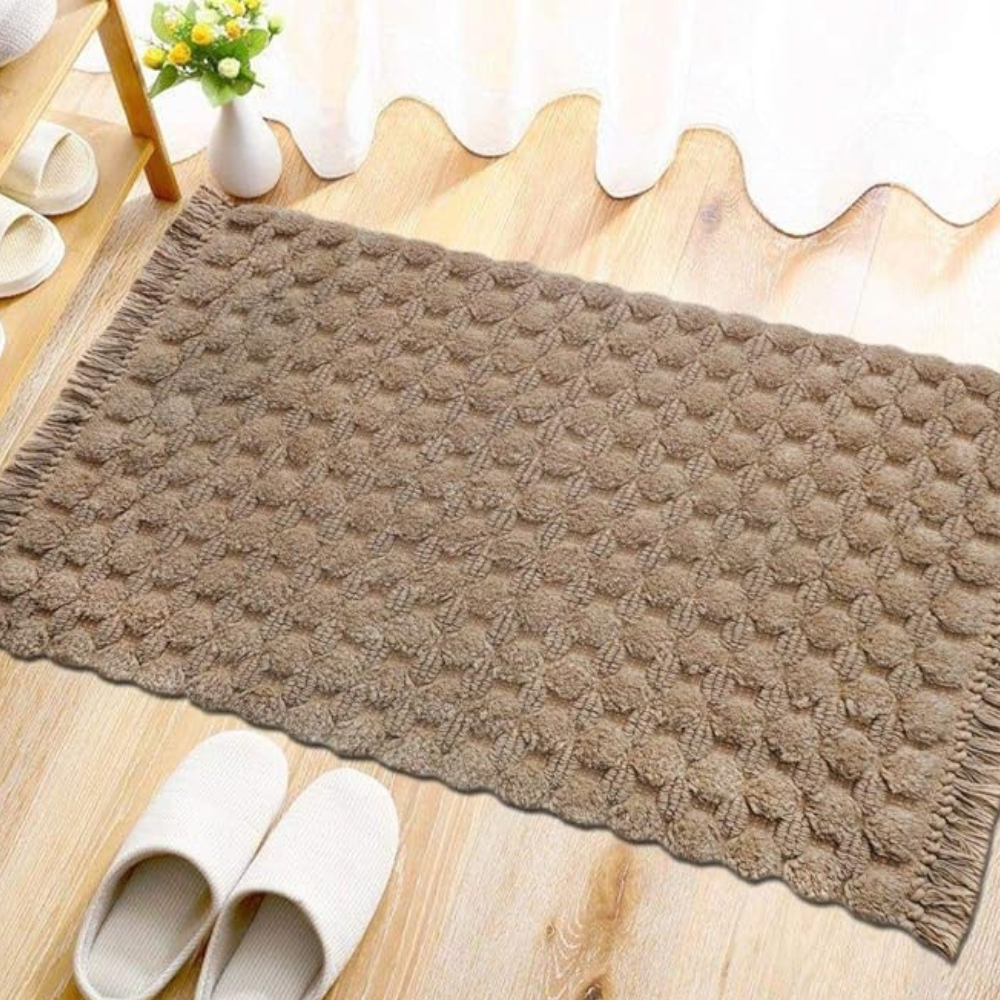 The Home Talk Cotton Bathmats Water Absorbent Runners Regular Striped Rugs Floor Mats Taupe