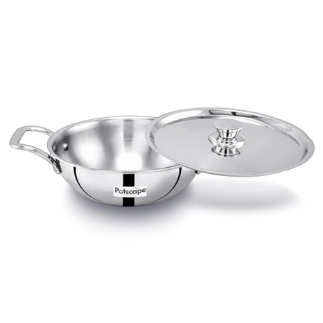 Potscape Triply Kadai with Lid 18 cm Capacity 1.3 Ltr Less Food Burns