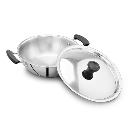 Potscape Essential Stainless Steel Kadai with Lid 20 cm Capacity 1.7 Ltr 22 Gauge
