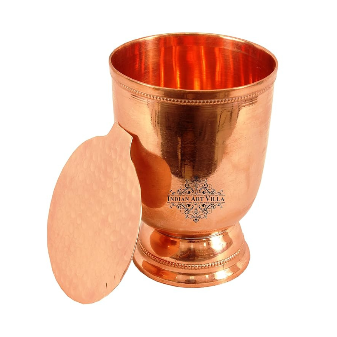 Indian Art Villa 4.0" X 2.7" Pure Copper Wine Glass Tumbler Cup With Bottom & 1 Copper Coaster | 450 ml Capacity