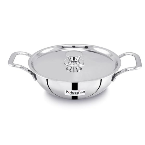 Potscape Triply Kadai with Lid 22 cm Capacity 2.1 Ltr Less Food Burns