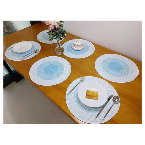 Spatlus Jute Placemats Set of 4 Heat Resistant Round Place Mats Natural Dining Table Light Blue
