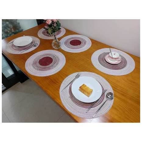 Spatlus Jute Placemats Set of 4 Heat Resistant Round Place Mats Natural Dining Table Red