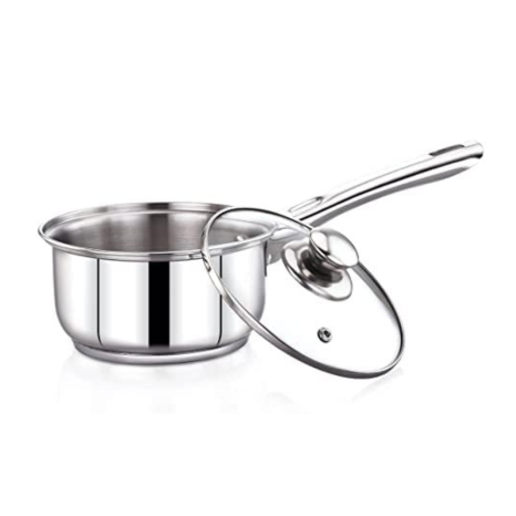 Praylady Stainless Steel 3 Ply Base Sauce Pan with Glass Lid Delight Series 18 Cm Dia Capacity 1.8 Litre Silver
