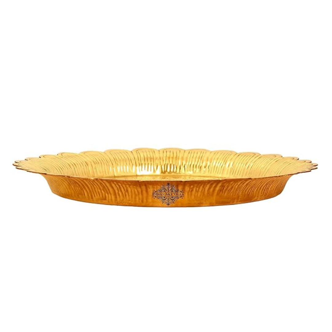 Indian Art Villa Pure Brass Pooja Decorative Thali Plate Diameter | 10.5" Inches