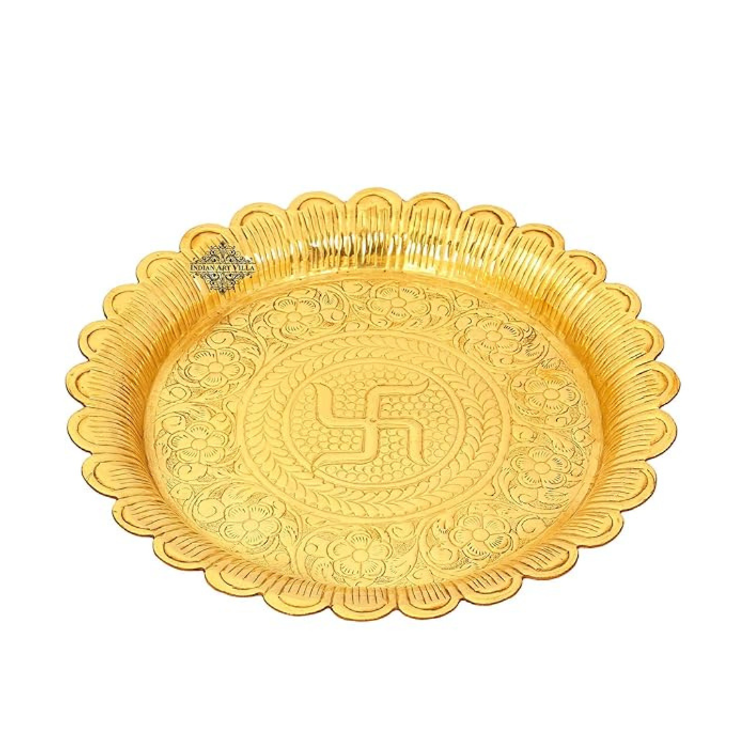 Indian Art Villa Pure Brass Pooja Decorative Thali Plate Diameter | 10.5" Inches