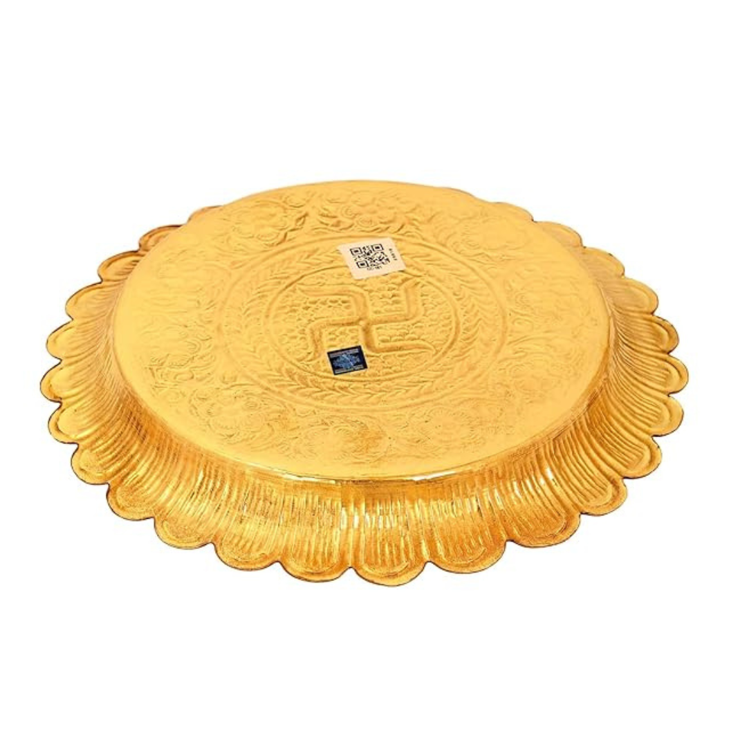 Indian Art Villa Pure Brass Pooja Decorative Thali Plate Diameter | 10.5" Inches