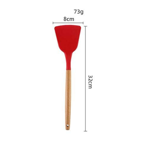 P-Plus International Silicone Spatula Wooden Handle Flexible & Heat Resistant Rubber Non-Stick Red