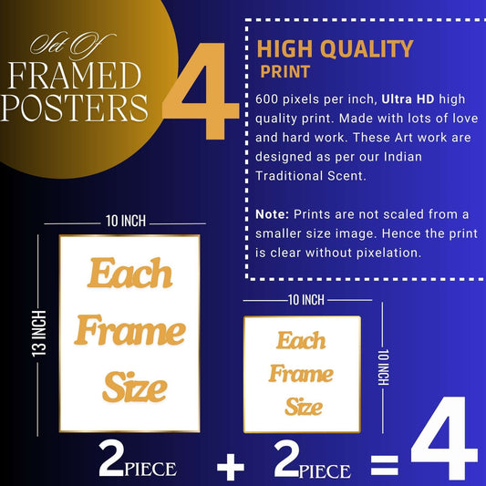 Set of Four Wall Paintings for Wall Dacoration Golden Framed Wall Paintings for Living Room & Bedroom Wall Art for Home Decoration & Office Wall Décor (13×10 inch CH-GD4-1)