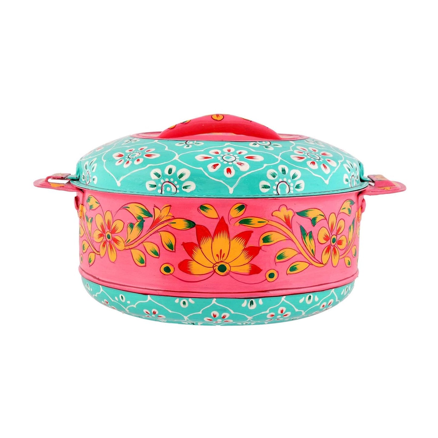 Premium Hand-Painted Pink & Teal Hot Case Casserole with Floral Design