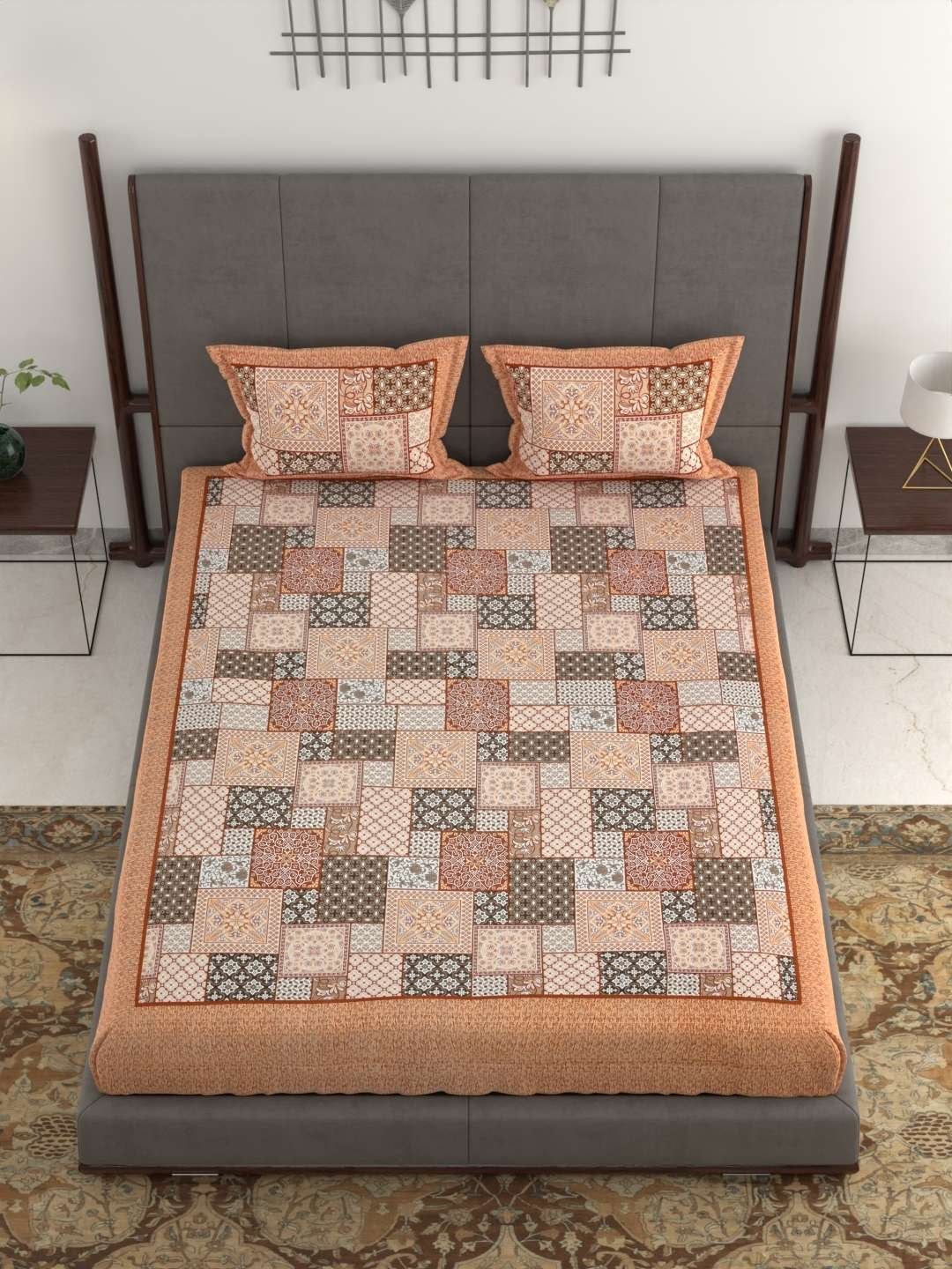 100% Pure Cotton Traditional Printed Bedsheet for Double Bed King Size Bedsheet with 2 Pillow Covers