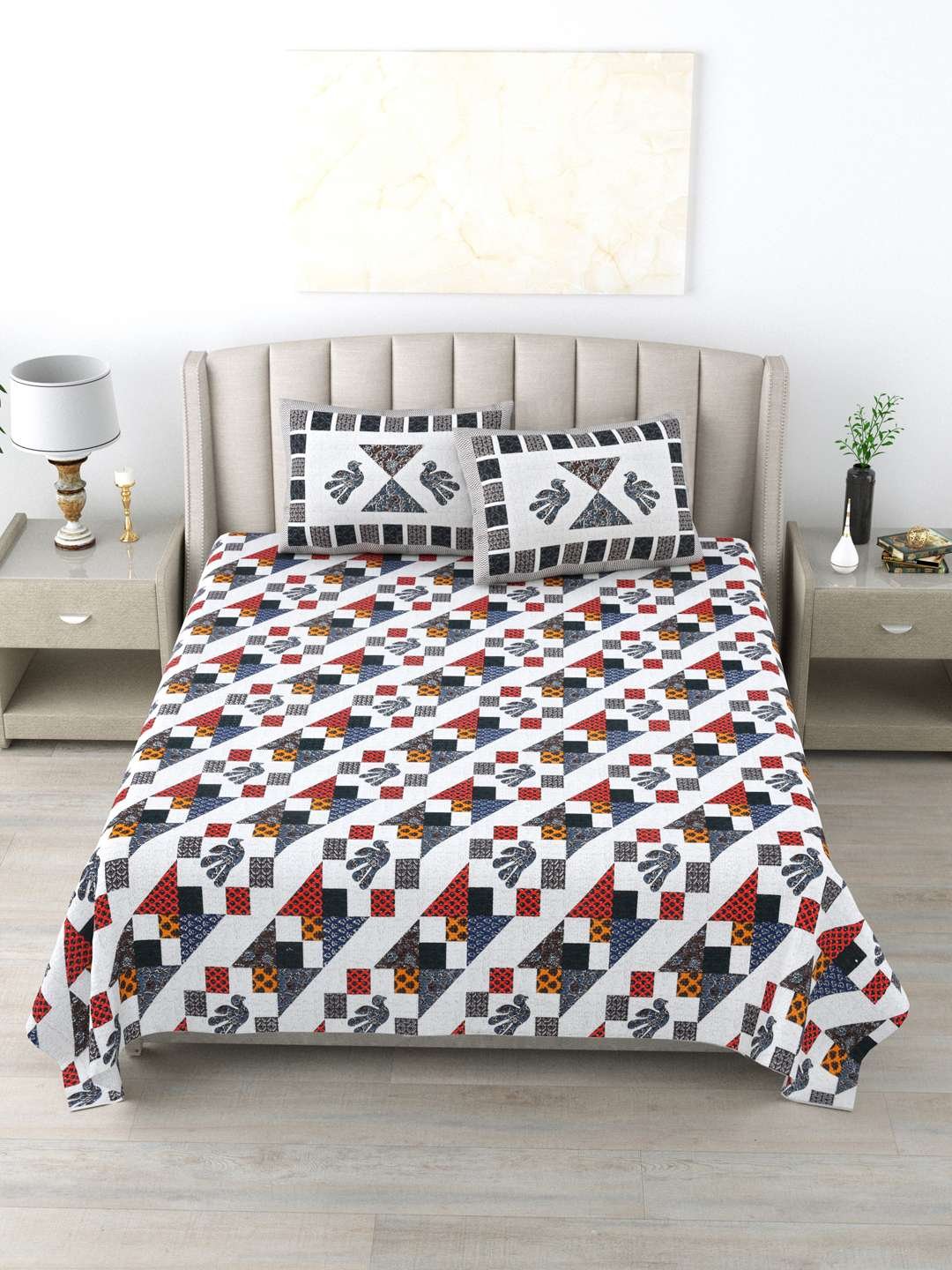 100% Pure Cotton Traditional Printed Bedsheet for Double Bed King Size Bedsheet with 2 Pillow Covers