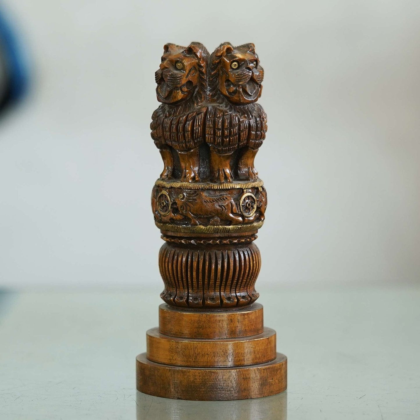 Handcrafted Wooden Ashoka Pillar Replica: Symbol of Indian Heritage