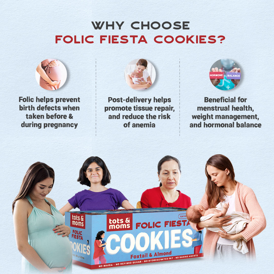 Healthy & Nutritional Folic Fiesta - Foxtail Millet & Almond Savory Cookies for Moms - Pack of 2 | 150g Each