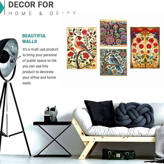 Set of Four Wall Paintings for Wall Dacoration Golden Framed Wall Paintings for Living Room & Bedroom Wall Art for Home Decoration & Office Wall Décor (13×10 inch CH-GD4-5)