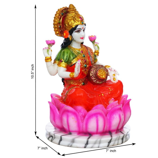Hindu Goddess Lakshmi Statue Sitting on Lotus Flower (10.5 Inch)