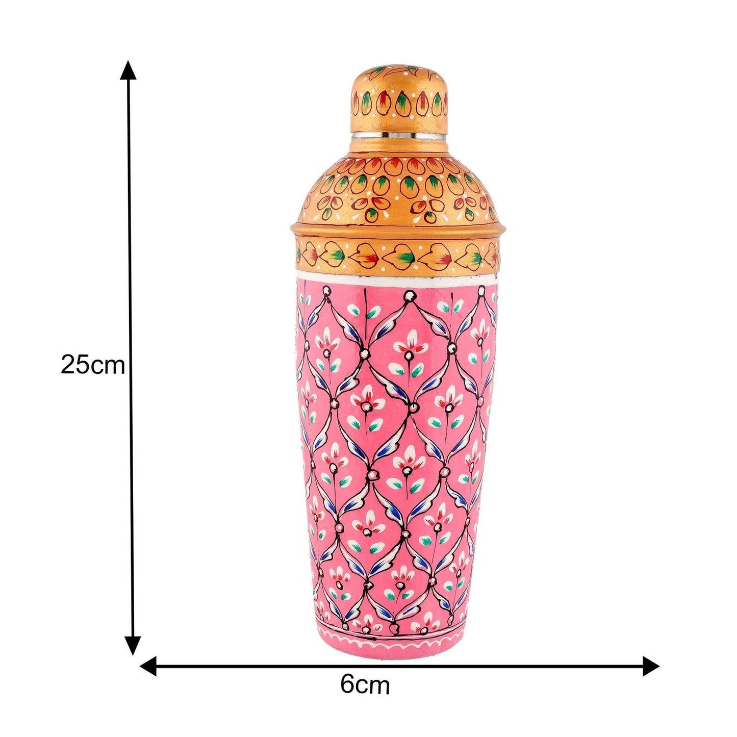 Premium Hand-Painted Pink Aluminium Water Bottle Flask with Floral Design