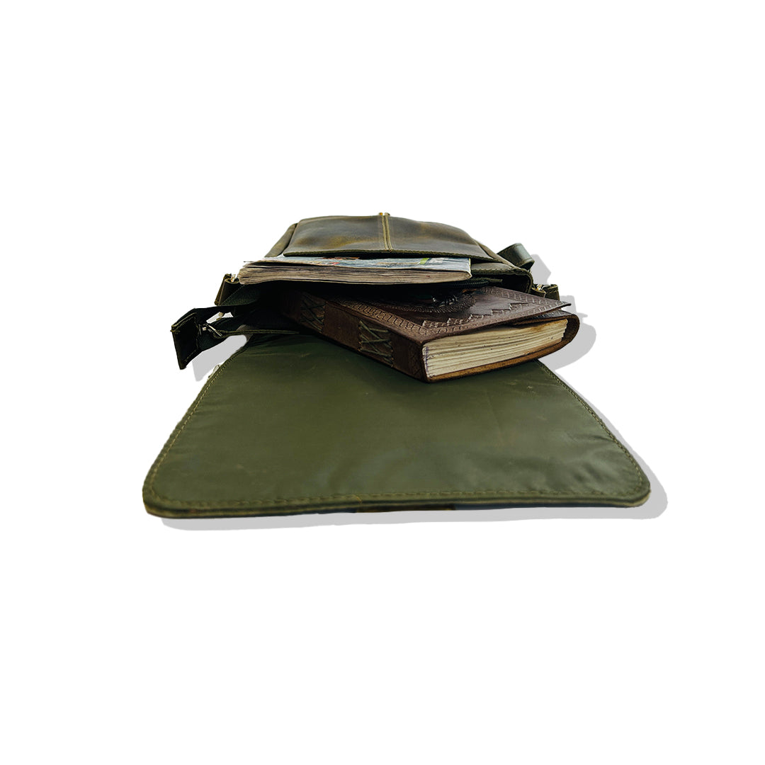 Craftshades -9 inches Green Colour Buffalo Leather Sling Bag | 100% Genuine Leather