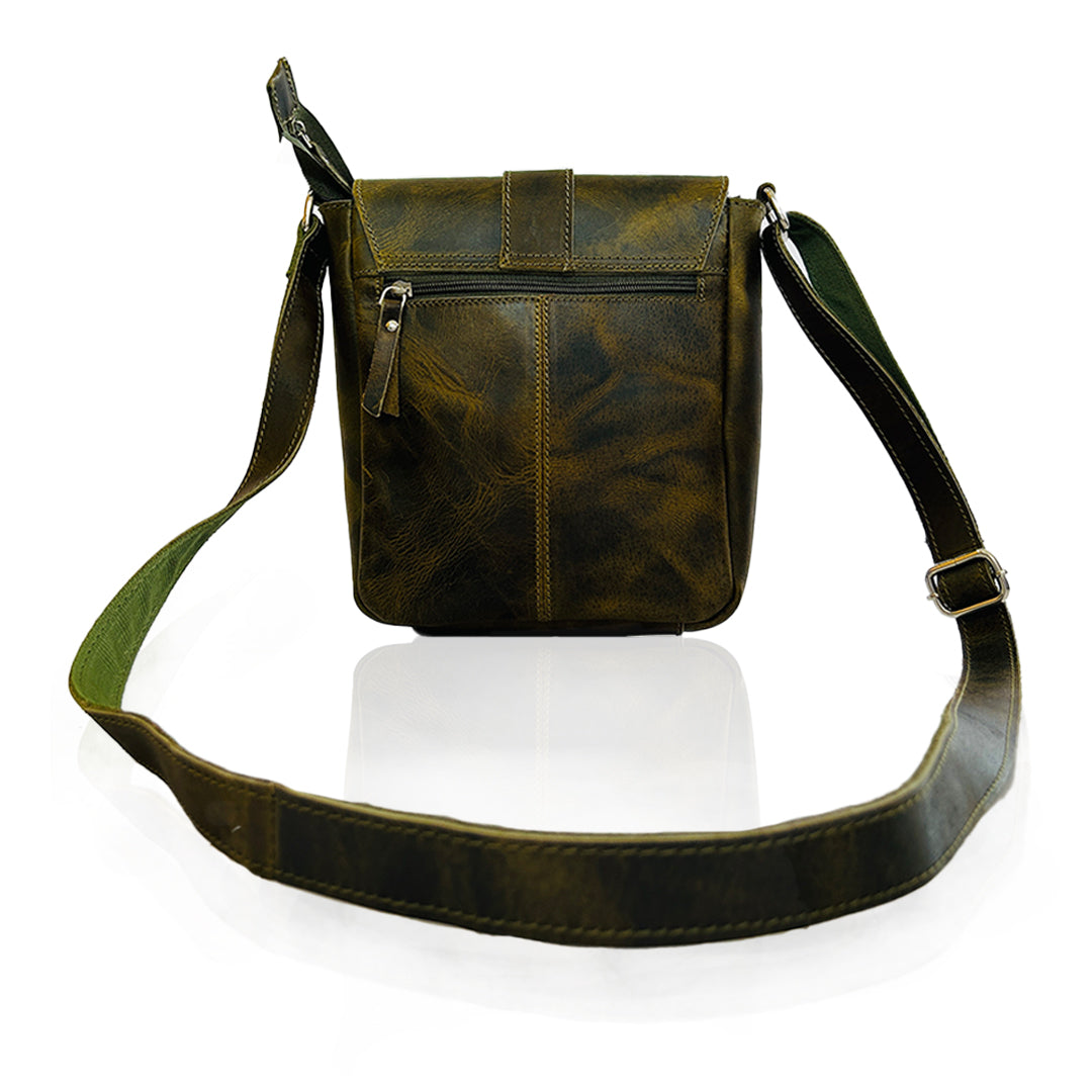 Craftshades -9 inches Green Colour Buffalo Leather Sling Bag | 100% Genuine Leather