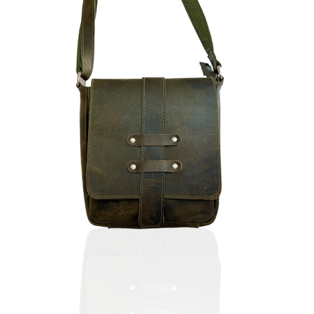 Craftshades -9 inches Green Colour Buffalo Leather Sling Bag | 100% Genuine Leather