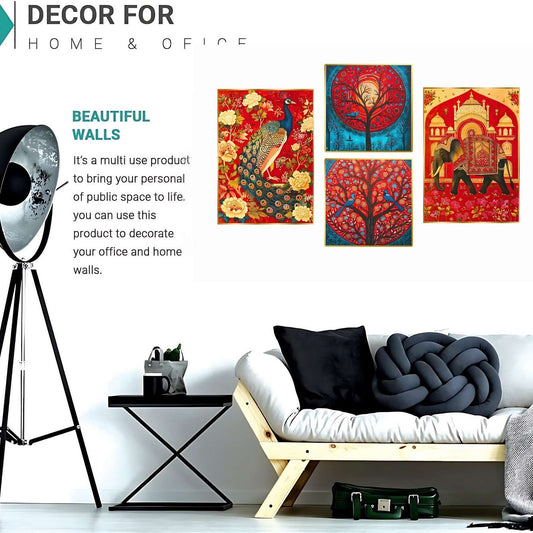 Set of Four Wall Paintings for Wall Dacoration Golden Framed Wall Paintings for Living Room & Bedroom Wall Art for Home Decoration & Office Wall Décor (13×10 inch CH-GD4-15)