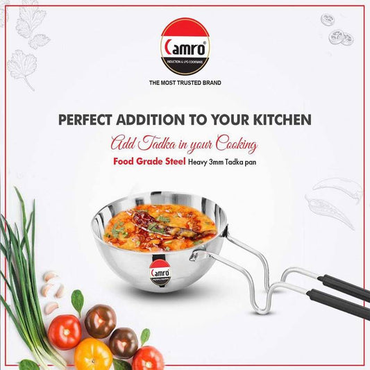 Camro Triply Round Bottom Tadka Pan 14 No 450 Gms Stainless Steel Induction Friendly